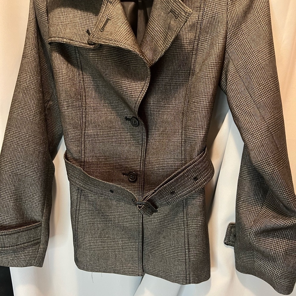 Banana Republic Black Plaid Short Trench, Size 2 - Picture 5 of 8